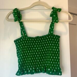 Zara green polka dot mesh tank